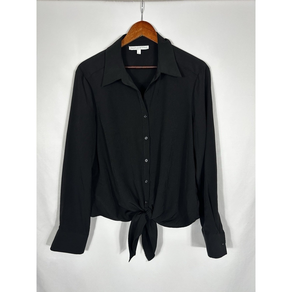 Preston York Kinsley Tie Front Collared Button Up Top Size L Minimalist Capsule